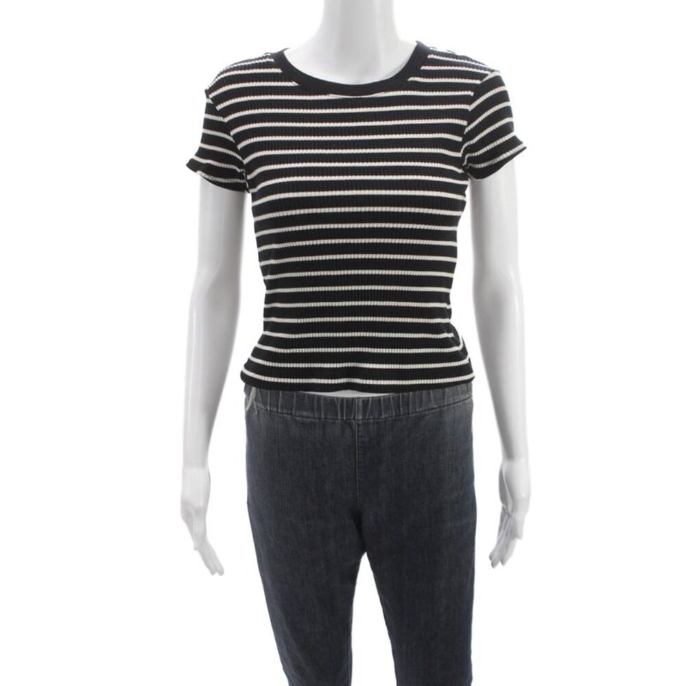 Perfect White Tee Womens Striped Black Crewneck Short Sleeve Tee Size XS